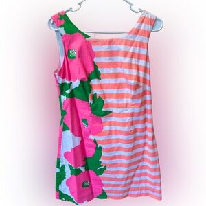 Lilly Pulitzer Delia Striped & Floral Lined Cotton Shift Dress – Size 4